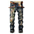 Newest Embroidery Tiger Slim Men's Ripped Jeans Straight Pants